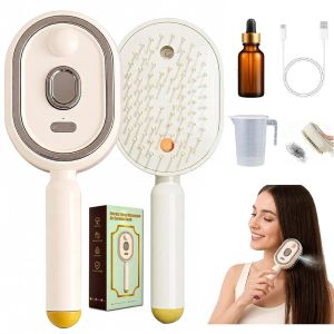 2026 Upgraded Electric Spray air Cushion Massage Comb 5 in 1 Rechargeable Air Cushion Hair Brush Retractable Hairs Massage Brush for Frizzy Hair & Scalp Care Anti-Static & Detangling (Beige)