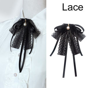 Simple Pearl Bow Tie Shirt Collar Pin Black Female Ribbon Fabric Lace Bowtie Brooch Fashion Student School Clothing Accessories