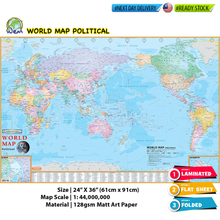 🌎 World Map Political (61cm x 91cm / 24” x 36”) Peta Dunia | World Map ...