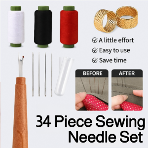 Household Sewing Tool Set 34 Piece Big Eye Steel Needle Set Hand Sewing Needles for Quilt and Fabric Repair大眼钢针缝纫工具套装