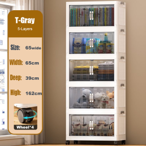 3/4/5 Tier Foldable Storage Cabinet With Wheels Multi-Function Stackable Storage Box With 2 Magnetic Doors 收納櫃