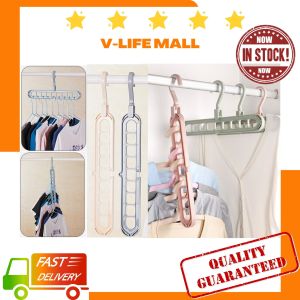 [In Stock]Multi-function Clothes Hanger Folding Magic Wardrobe Drying Clothe Home Storage Holder 9 hole 360 Rotating