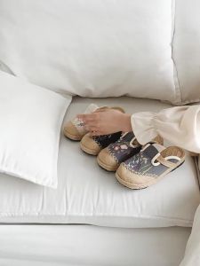 New Summer Ethnic Style Embroidered WomenS Slippers With Cowhide Sole Suitable For Outdoor Wear Handmade Woven Linen Straw Shoes For Women