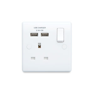 British General (BG) 800 Series Moulded Round Edge Wall Sockets with USB-Charging White