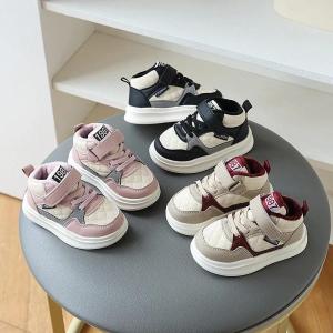 Autumn Winter Kids Shoes High Tops Boys Casual Sport Shoes Children Warm Fur Sneakers For Girls Pink Black2026