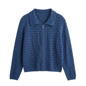 2026 Autumn New Hollow Out Cardigan Women Lapel Zip Short Versatile Knit Outerwear