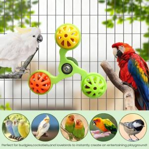 GJURD Interactive Parrot Wheel with Bell 3 Bells Hanging Bird Rotating Windmill Wear-resistant Easy To Install Parrot Spinner Bird Cage Use
