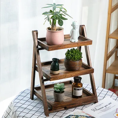 Folding Plant Rack Multiple Indoor Outdoor Shelves Wooden Ladder Rack Flower Display Multifunctional Shelf Living Room/Garden