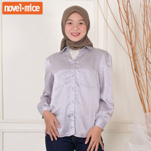 Kemeja Wanita Silk Grey | Atasan Klasik Wanita Basic Lengan Panjang | Novel Mice Outlet
