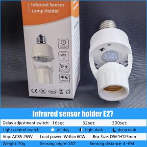 E27 PIR Motion Sensor Lamp Bulb Socket Adjustment Infrared Sensor LED Lamp Holder Converter Adapter