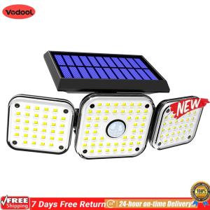 [VODF] 112 LED Super Bright Solar Wall Light IP65 Waterproof 3 Heads Flood Light with 3 Modes 300LM for Exterior Outside Garage House