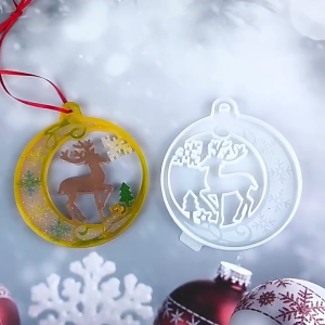 Creative Christmas Tree Ornament Mould Deer Shaped Round Pendant Silicone Mold Hanging Accessories Epoxy Resin Mold