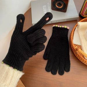 PENGA Solid Color Touch Screen Gloves Korean Windproof Women Knitted Gloves Elastic Soft Warm Student Winter Mittens Girls