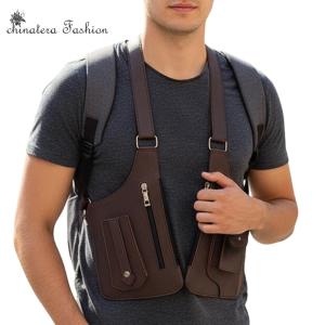PU Leather Double Shoulder Armpit Bag Anti-Theft Underarm Strap Wallet Pocket Holster Bags for Men Women Travel Outdoors