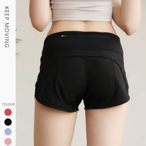 Summer High Stretchy Sport Shorts Women High Waist Fitness Yoga Casual Outer Wear 2 Layers Running Pants with Pockets Breathable Loose Training Pants Hot Pants