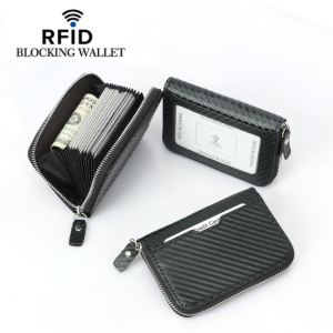 Portable Carbon Fiber Business Style RFID Blocking Card Wallets Holder Case with 14 Card Slots for Business Name Credit Gift ID Cards Multifuntion Card Holder Card Package Zipper Wallet