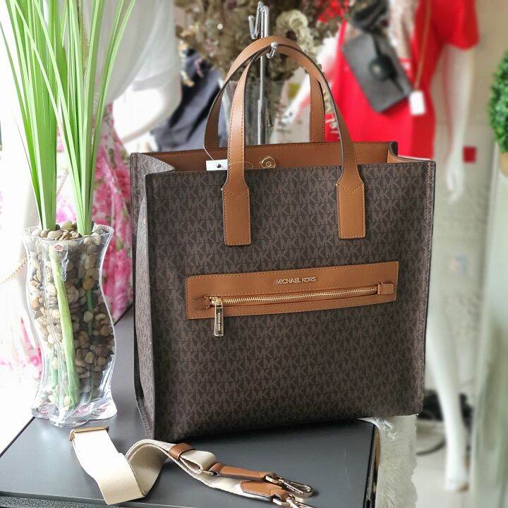 MIchael Kors Kenly Large North South Tote Bag in Brown Signature