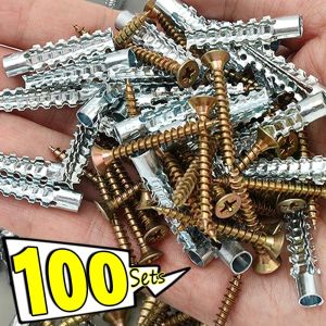 100Pcs Serrated Steel Wall Anchors Metal Expansion Tube Pipe Self Tapping Screw Drilling Plug for Concrete Wall Fasteners Bolt Anchors