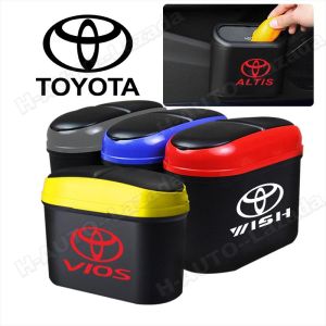 Car Trash Can For Toyota Wish Alphard Vios Cross Estima Hilux Rush Fortuner Supra Avanza Ae86 Altis Camry Innova Harrier Veloz Yaris Voxy Raize Chr Prius Altezza Sienta Fashion Hanging Trash Bin Box With Lid Mini Garbage Bin Emblem Logo Car Accessories