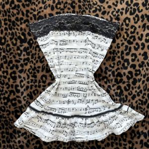 Subculture punk rock music symbol print tube top with straps showcasing a unique and stylish vibe ins Spicy girl slim fit top