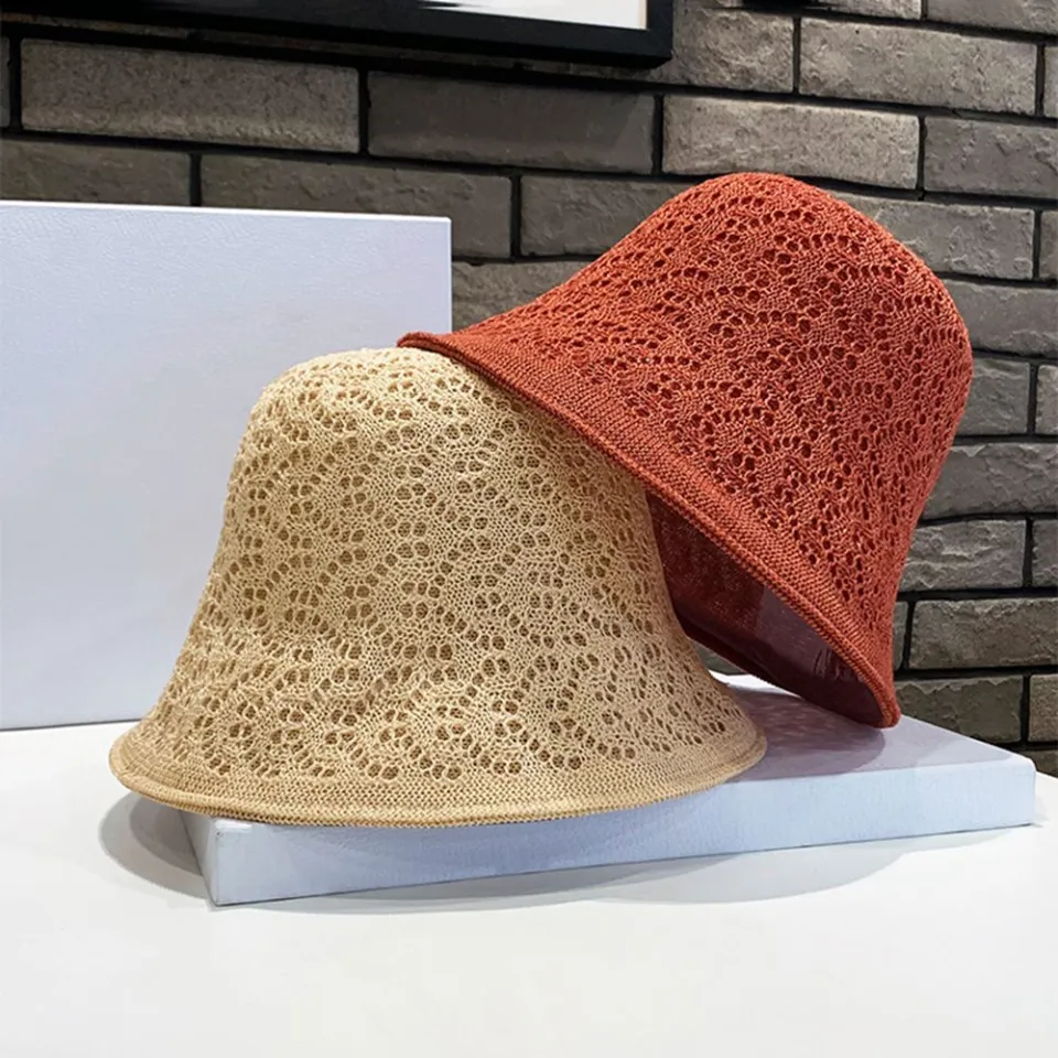 sumbrerong pambabae summer bucket hat for women cap for woman Korean Girl  Linen Sun Protection Hollow Knitted Hat Spring Basin Korean Style Caps  Female Hats Sun Hat Bucket Hat