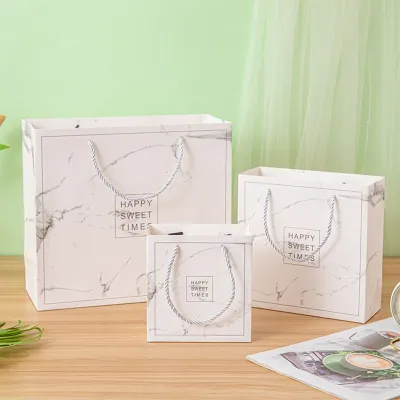 High Quality Marble Printing Gift Paper Bag Premium Thick Shopping Bag Wedding Birthday Snack Goodies Door Gift Bag