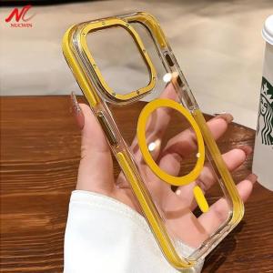 Airbag Armor Transparent Case for iPhone 15 16 17 Pro Bracket Cases for iPhone 17 Air Plus 11 12 13 14 Pro Max for Magsafe Cover