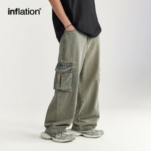 Inflasi jenama lelaki belia hip-hop dibasuh retro wide leg workwear jeans 2025 spring/summer new trendy street seluar longgar