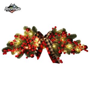 Christmas Swag with Berries and Ribbon Bows Hanging Ornaments Christmas Artificial Swag for Christmas Holiday Home Window Wall Decor