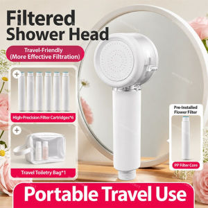 Portable Filtered Shower Head Universal Handheld Skin Care Chlorine Removal Pressurized Spray Nozzle With Stop Switch For Travel Home