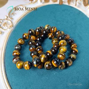 Vòng tay chuỗi Mắt Hổ Chim Ưng size hạt 12 li loại 5A bóng đẹp không kén mệnh | Hoa Minh Gem
