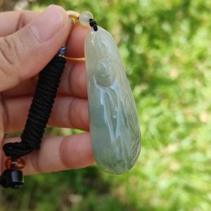 Light Green Natural Type A Jadeite Jade Pendant Necklace crafted with faceless Guanyin with QIC labs approved certificate weigh 11.82 grams measurement 52 * 17.7 * 5.7 mm (pendant175)