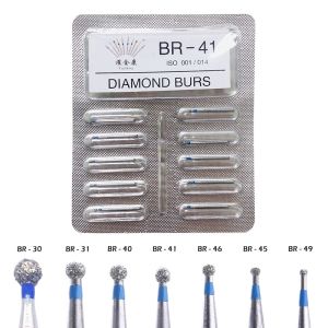 BR Series 10Pcs Dental Diamond FG 1.6mm Burs High Speed Round Head Bur
