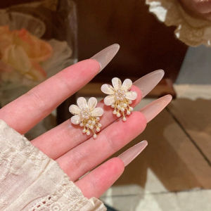 Korean Style Flower Pearl Tassel Earrings - Elegant Women Jewelry for Wedding Party & Daily Fashion