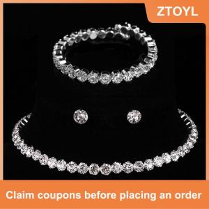 【ZTOYL】 4 cái bộ Phụ Nữ Pha Lê Trang Sức Set Cho Phụ Nữ Quyến Rũ Vòng Cổ Vòng Đeo Tay Stud Bông Tai Trắng Zircon Chuỗi Vòng Cổ
