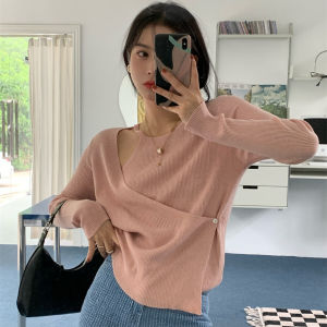 Atasan Wanita Korea Polos Long Sleeve Atasan Kasual Leher Halter