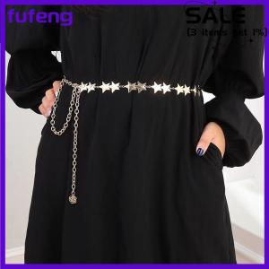 fufeng Vintage Women Waist Belt Female Metal Star Pentagram Chain Belt Tassel Waist Chain Belt Women Decorative Body Jewelry