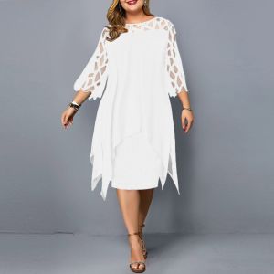 G7eBay aliexpress European and American Lace Patchwork Three-Quarter Sleeve Irregular Hem Chiffon Dress Spot Goods 7/7