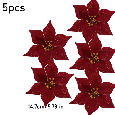 5/12Pcs Christmas Flower Artificial Flower Xmas Tree DIY Pendant Home New Year Home Christmas Decoration