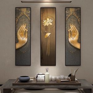 Tranh Canvas Treo tường Bàn tay Phật Sen Vàng trang trí phòng thờ phòng thiền phòng trà đạo - Printek
