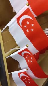 【SG Local Stock】14*21cm Hand Flag Wholesale Singapore Flag SG 61th NDP Plastic Cloth / Singapore Sticker/ Flag Badge