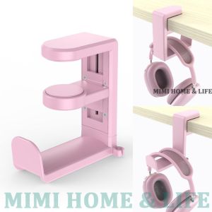 Gaming Headset Stand Adjustable Clamp-on Headphone Holder 360 Degree Swivel & Cable Clip Organizer Headphone Stand