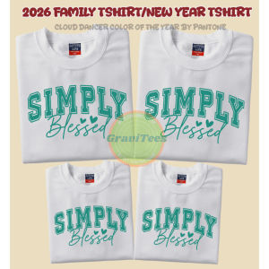 2026 Happy New Year Family Matching T-Shirt 3D Sublimation "Hello 2026 Happy New Year" & Gold Glitter Print Pantone Color of the Year "Cloud Dancer" Soft Regular Fit Casual Wear