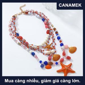 【CANAMEK】 Nhiều Lớp Tay Dệt Đính Cườm Sao Biển Vỏ Vòng Cổ Cho Phụ Nữ Mùa Hè Đại Dương Kỳ Nghỉ Phong Cách Đảng Trang Sức Cổ Phụ Kiện