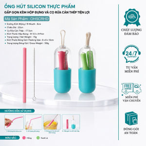 Bộ Ống Hút Silicon Gấp Gọn Tái Sử Dụng Kèm Hộp Đựng Viên Nang Và Cọ Vệ Sinh Tiện Lợi