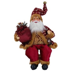 14" Sitting Santa Claus Figurines Christmas Figure Decorations Hanging Xmas Tree Ornaments Santa Doll Toy Collectible Statues