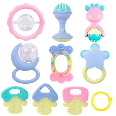 10 Pcs Silicone Baby Rattle Teether Toodler Toys BPA Free Toys for Infants Soft Teething Stick