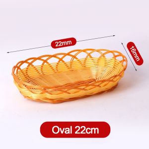 MIRELINA Round Imitation Rattan Basket Plastic Woven Food Plate Fruit Tray Breakfast Cake Snack