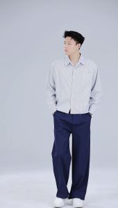 Mannered by HUILISHI Long Sleeve Boxy Cropped Polo for Men Striped Pattern Box Fit Oversized/Loose Style Thick Cotton Fabric