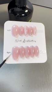 【HANDMADE+Free Glue】Real Photos Press on Nails Pink Aurora Crystal Almond Nails Phototherapy Fake Nail Patch Artificial Nail Reusable